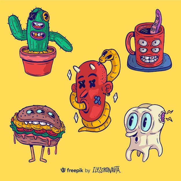 Creatures illustration stickers set