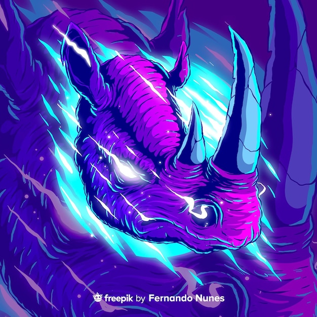 Illustrated colorful abstract wild rhinoceros