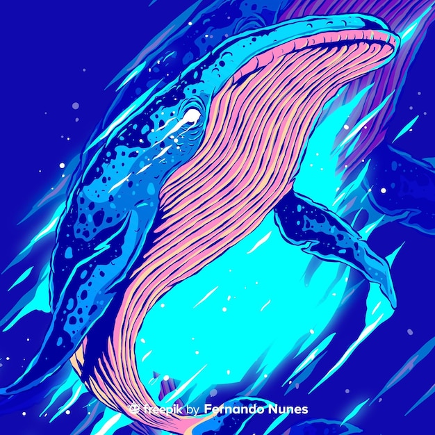 Illustrated Colorful abstract wild whale