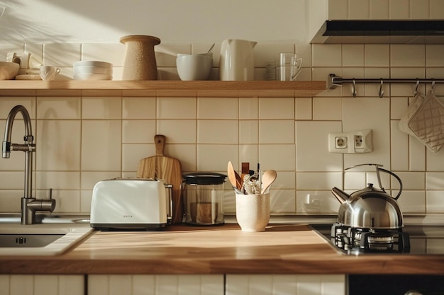 kitchen workplace close up in beige tones