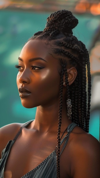 Medium shot beautiful woman with braids